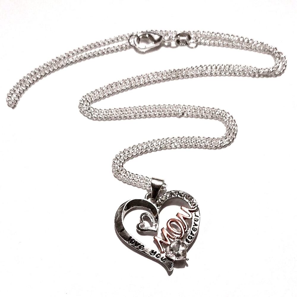 Mom Mother Necklace I Love You Forever 925 Sterling Silver Chain Pink Gift NEW!